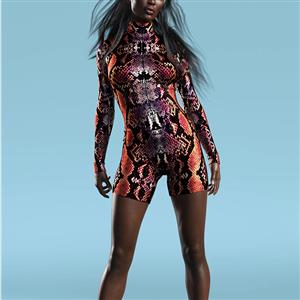 Red Pattern 3D Printed High Neck Long Bodycon Jumpsuit Halloween Costume N22347