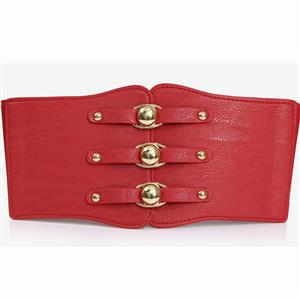 Fashion Red Leather Stretch Waistband High Waisted Cincher Corset Belt N14797