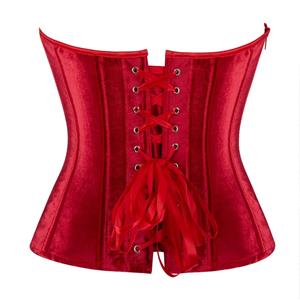 Red Velvet Corset with Back Lace-Up, Strapless Waist Training Bustier Top N23838