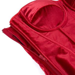 Red Velvet Corset with Back Lace-Up, Strapless Waist Training Bustier Top N23838