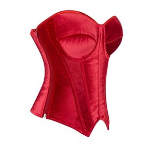 Red Velvet Corset with Back Lace-Up, Strapless Waist Training Bustier Top N23838