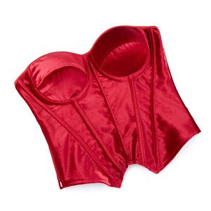 Red Velvet Corset with Back Lace-Up, Strapless Waist Training Bustier Top N23838