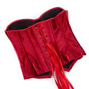 Red Velvet Corset with Back Lace-Up, Strapless Waist Training Bustier Top N23838