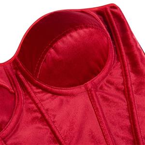 Red Velvet Corset with Back Lace-Up, Strapless Waist Training Bustier Top N23838