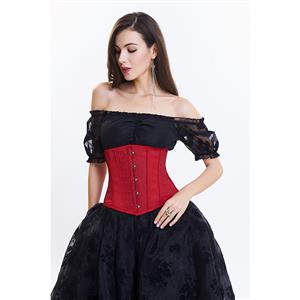 Red Vintage Steel Bone Brocade Embroidery Underbust Corset N14109