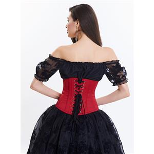 Red Vintage Steel Bone Brocade Embroidery Underbust Corset N14109