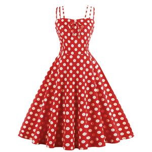 Vintage Dresses for Women, Sexy Dresses for Women Cocktail Party, Casual Vintage Polka Dot Printed Dress, Strappy Swing Daily Dress, Red Women's Summer Swing Dress,#N22986