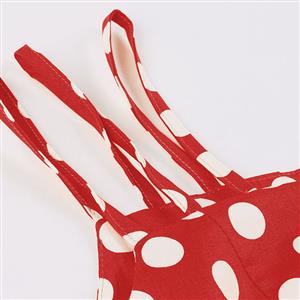 Sexy Red Vintage Strappy Polka Dot Printed Swing Summer Day Dress N22986