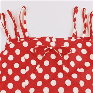 Sexy Red Vintage Strappy Polka Dot Printed Swing Summer Day Dress N22986