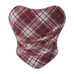 corset top, gingham, bustier, sweetheart neckline, front zipper, vintage lingerie, retro, waist trainer, red and white, figure shaping, pin up style, stretch fabric, layering piece, women's fashion, party wear #N23831