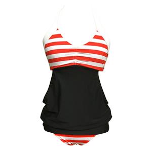 Red&White Stripe Halter Bikini Set BK12304