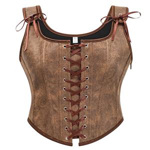 Steampunk Faux Lace Up Vest Corset, Sexy Corset Vest for Women, Corset for Steampunk Costume, Women's Steampunk Corset, Plastic Floral Pattern Corset, Zipper Steampunk Faux Corset,#N23651