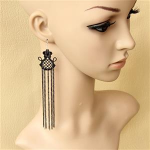 Retor Black Flower Lace Alloy Tassels Earrings J18400