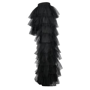 Women's Retro Black Multi-layer Gauze High Waist Elastic High Low Dance Skirt N20269