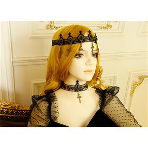 Retro Black Lace Pattern Pendant Gothic Style Necklace J19191