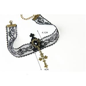 Retro Black Lace Pattern Pendant Gothic Style Necklace J19191