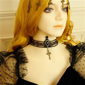 Retro Black Lace Pattern Pendant Gothic Style Necklace J19191