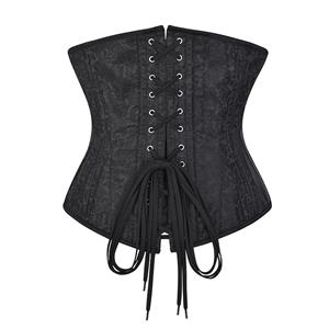 Retro Black Zipper Flower Busk Closure Waist Shaping Underbust Corset N22629