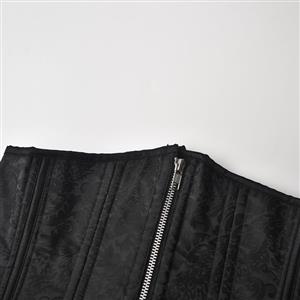 Retro Black Zipper Flower Busk Closure Waist Shaping Underbust Corset N22629