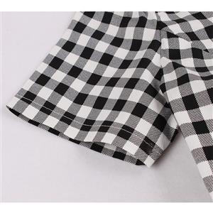 Retro Black and White Check Pattern Off Shoulder Short Sleeves High Waist A Line Swing Dress N18651