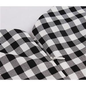 Retro Black and White Check Pattern Off Shoulder Short Sleeves High Waist A Line Swing Dress N18651