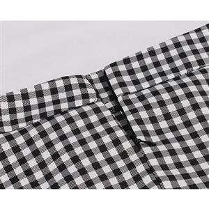 Retro Black and White Checkered Double-breasted High Waisted Cotton A-line Flared Skirt N22082