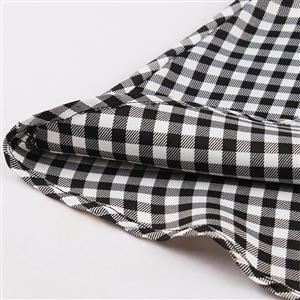 Retro Black and White Checkered Double-breasted High Waisted Cotton A-line Flared Skirt N22082