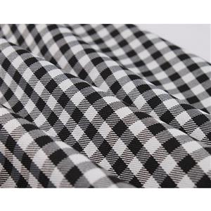 Retro Black and White Checkered Double-breasted High Waisted Cotton A-line Flared Skirt N22082