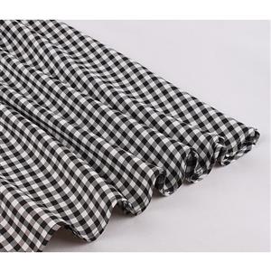 Retro Black and White Checkered Double-breasted High Waisted Cotton A-line Flared Skirt N22082