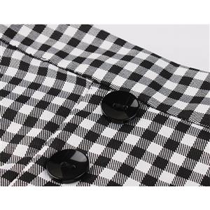 Retro Black and White Checkered Double-breasted High Waisted Cotton A-line Flared Skirt N22082