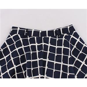 Retro Checkered Cotton High Waisted Belted A-line Flared Skirt N21509