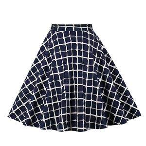 Retro Checkered Cotton High Waisted Belted A-line Flared Skirt N21509