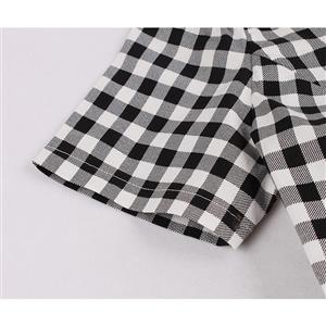 Plus Size Retro Black and White Checkered Off Shoulder High Waist A Line Swing Dress N19418