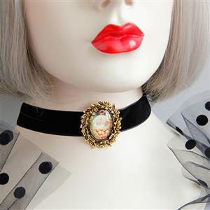 Retro Christmas Wreath Badge Black Choker Necklace J18623