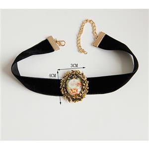 Retro Christmas Wreath Badge Black Choker Necklace J18623