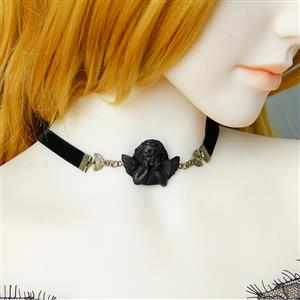 Gothic Style Black Evil Little Angel and Cloth Belt Choker Halloween Necklace J19701