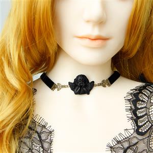 Gothic Style Black Evil Little Angel and Cloth Belt Choker Halloween Necklace J19701