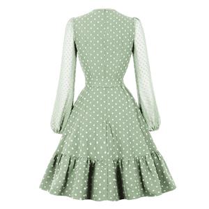 Vintage Lace-up Cut-out Bodice Long Sleeves Sashed High Waist Cocktail Party A-line Dress N22049