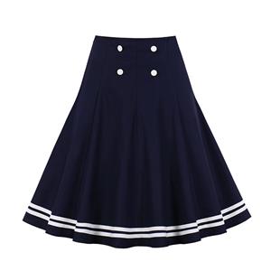 Retro Double-breasted Striped Trim Cotton High Waist Mini Swing Skirt N20128
