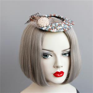 Retro Ethnic Style Ring Pearls Feather Embellishment Halloween Accessory Hat Hairclip J18807