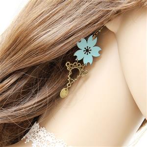 Retro Light Blue Flower Modeling with Bronze Metal Drop Earrings J18438