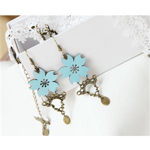 Retro Light Blue Flower Modeling with Bronze Metal Drop Earrings J18438