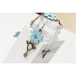 Retro Light Blue Flower Modeling with Bronze Metal Drop Earrings J18438