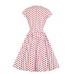 Retro V Neck Contrast Color Polka Dots Front Button Short Sleeve High Waist Swing Dress N21353