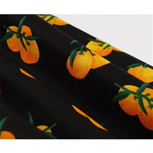 Sexy Yellow Peach Pattern Print Spaghetti Straps High Waist Dinner Party Midi Swing Dress N20564