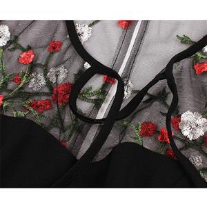 Retro Sheer Mesh Floral Embroidered Patchwork Heart-shaped Bodice High Waist A-line Dress N21332