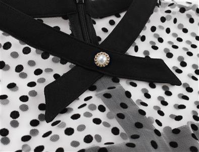 Vintage Sheer Mesh Polka Dots Patchwork Heart-shaped Bodice High Waist A-line Dress N21346