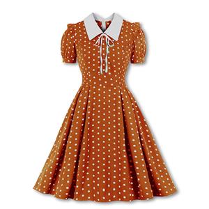 Sexy A-line Swing Dress, Retro Polka Dots Print Dresses for Women, Vintage Dresses 1950's, Plus Size Summer Dress, Vintage High Waist Dress for Women, Lapel Swing Dresses for Women, Vintage High Waist Dresses for Women, #N22253