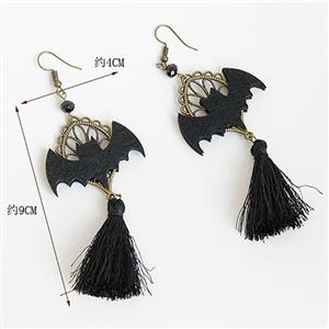 Retro Lovely Black Bat Tassel Bead Alloy Metal Earrings J17268