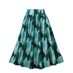 Daily Casual Mini Skirt, OL Midi Skirt, Cute Swing Skirt, Vintage Swing Skirt, High Quality Cotton Skirt, Girl's School Skirt, Fashion Casual Swing Skirt, Beautiful Multi Green Skirt,#N22839